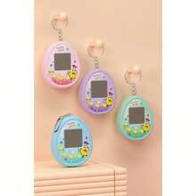 Consola de juegos portátil, Consola de juegos electrónica de mascota virtual estilo nostálgico Genie, en color rosa y morado, con juego de romper huevos, mini consola de juegos electrónica portátil, llavero pendiente con decoración de huevo de mascota virtual, casual