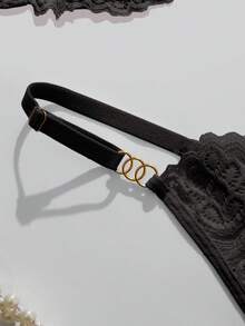 Sexy Lingeries, Fashionable Pink Floral Lace Lingerie Set, No Cup Bra And Panties - Black - View 6