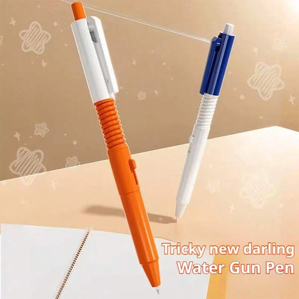 1 pieza Nuevo Pistola de agua/Juguete de broma para amigos Pluma de pistola de agua/Broma popular de presión de agua Alivio del estrés Pluma de broma de agua - Pluma de broma de chorro lindo, Pistola de agua con mango naranja y azul, Material de PVC, Selección de color al azar, Adecuado para broma de higiene bucal divertida, Pluma de agua | Diseño de pluma lindo | Estructura de PVC
