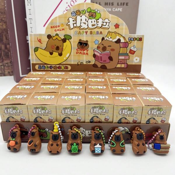 1pc/24pcs Cute Capybara Keychain Blind Box, Pretty Small Gift For Back To School, Holiday Party Gift, Birthday Gift And Festival Gift, Cartoon Doll Party Favors, Birthday Surprise Party, Adorable Cartoon Figurine Pendant, Party Favor