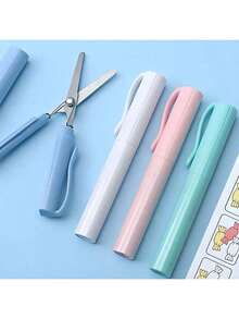 2-In-1 Foldable Scissors, Creative Stationery, Mini Folding Student Art Scissors, Portable Multifunctional Office School Supplies - Compact Pen-Style Design, Ideal For Students And Crafters, Available In Orange, Light Green, White, Pink, Blue - Multicolor - View 2