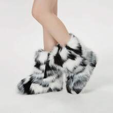 Women's Faux Fur Boots Furry Snow Boots Fuzzy Winter Shoes Fluffy Mid-Calf Flat Boots-20256688 - Brown Leopard - 查看 4