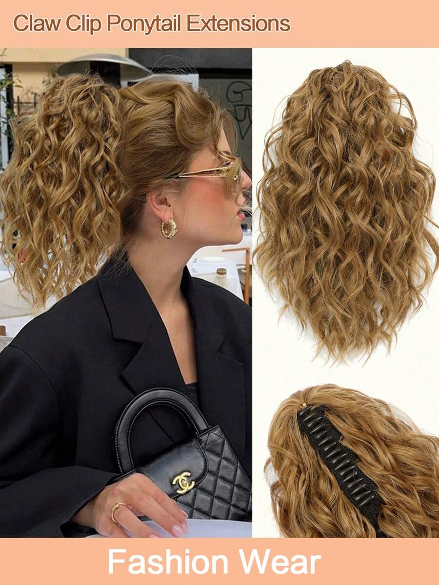 12inch Ponytail Extension Curly Hair Claw Clip Drawstring Ponytail Extensions (Ginger Strawberry Blonde) Hair Pieces For Women Synthetic Friendly Fiber - Ginger - View 1