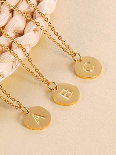 1pc Minimalist Stainless Steel Round Gold Initial 26 Necklace, Suitable For Women
