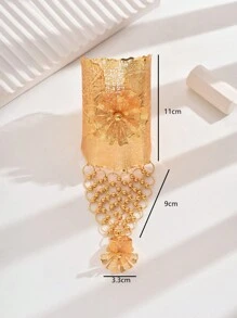 1pc Elegant Wedding Style Hollow Out Flower Design Adjustable Wide Cuff Bracelet, Fashion Jewelry For Party And Festival ﻿