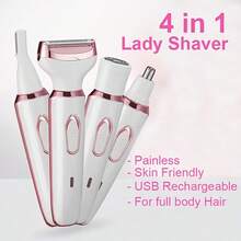 [Women's Electric Shaver] New 4-In-1 Multifunction Electric Shaver, Portable Rechargeable Electric Facial Hair Trimmer With 4 Heads, Women Electric Beauty Shaver For Face, Nose, Legs, Armpits, Grooming Tool, Rechargeable Bikini Trimmer For Women | Painless Body Razors And Facial Hair Remover For Bikini Leg Body Face Underarm, Cordless Body Shaver For Trip, Replaceable Lady Facial Razor, Mother's Day Gifts,Great For Halloween, Christmas Gifts - 白色 - 查看 8