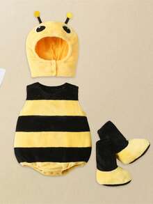 Baby Boy Girl Halloween Costume Animal Costume Plush Sleeveless Crew Neck Romper Hat Shoes Party Clothes - Yellow - View 2