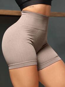 jelik fashions Bermuda Shorts Women's Shorts Premium Ribbed Polyamide Fabric Non-Transparency Gym Fitness - 摩卡棕 - 查看 2