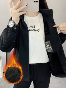 极简休闲户外软壳抓绒外套，女士款，防风防水透气保暖登山运动服，适合徒步、跑步、远足、冬季运动、滑雪等，黑色 - 黑色 - 查看 13