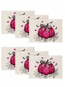 4pcs/6pcs/60pcs Halloween Placemats, Pink Pumpkin, Spider Web, Skull, Bat & Letter Linen Placemats, Dirt-Resistant For Home, Restaurant, Dining Decoration - Multicolor - View 15