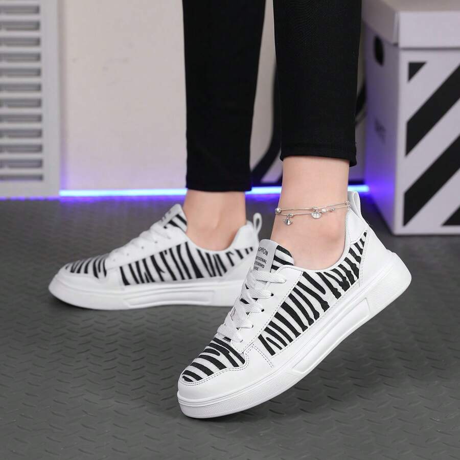 2025 New Zebra Print Women's Shoes - EVA Soft Sole Lace-Up Casual Sneakers, Chic Checkerboard Fashion Slip-On, Versatile Everyday Sports Plimsolls