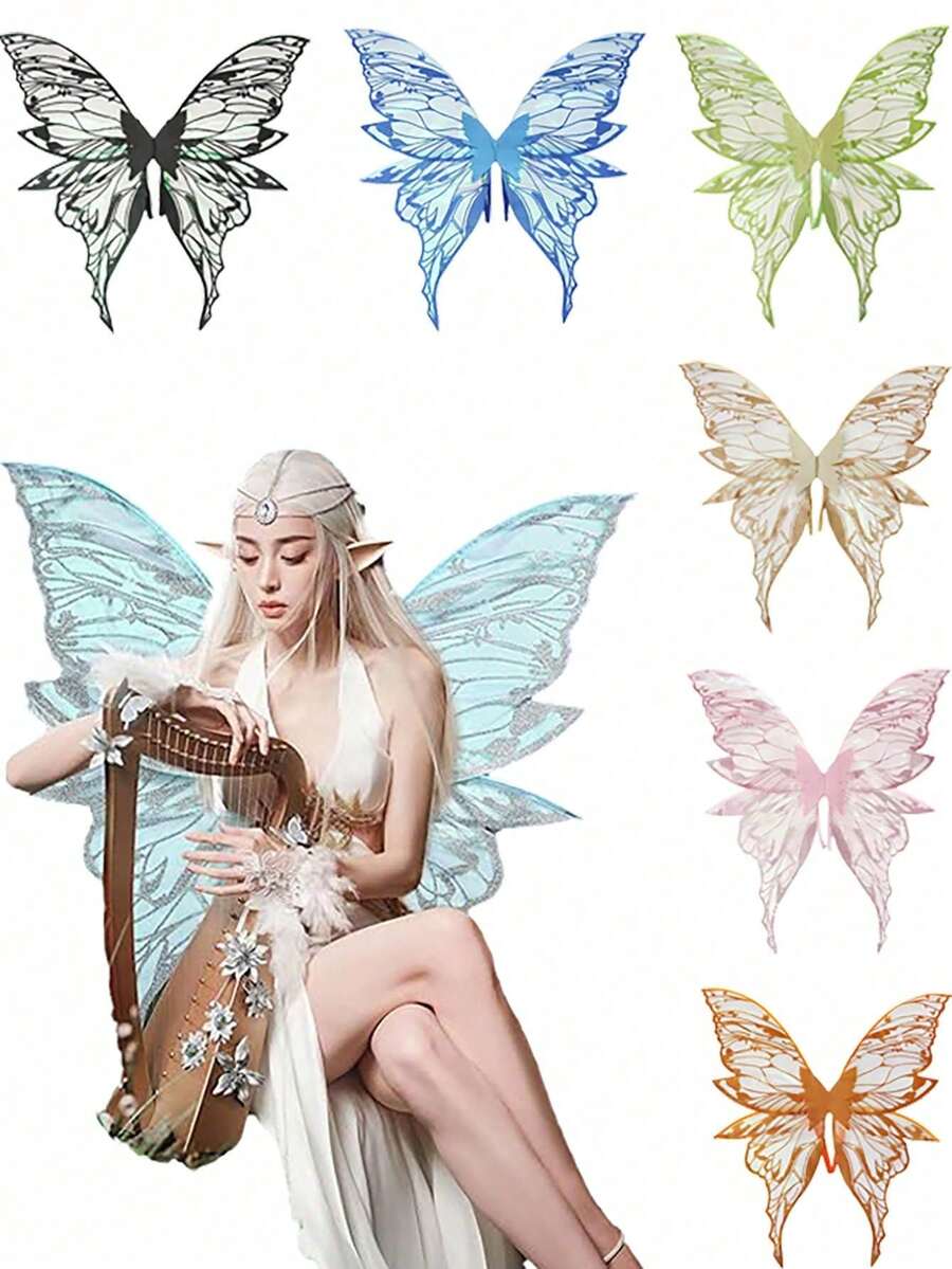 Large 4-Leaf Foil Butterfly Wings/Wing Set, Shiny Transparent Fairy Wings Costume For Adults, Angel Wings For Women, Christmas Wings - Multicolor - View 1