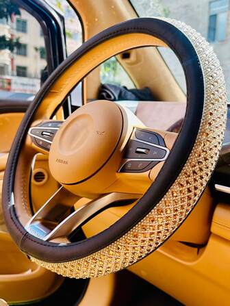 1 件镶有闪亮钻石的方向盘套，一体式设计，带内圈，适合所有季节
