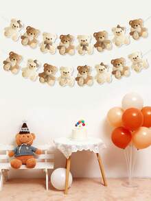 1 zestaw 2 rzędów brązowy niedźwiedź baner pull flag, szczęśliwe urodziny przyjęcie pokój ściana tło dekoracje materiały, babyshower wystrój, prezent urodzinowy, fotograficzne rekwizyty, wystrój domu