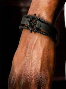 1 pieza Brazalete de joyería punk a la moda, brazalete de aleación con volante de barco trenzado, brazalete para estudiantes y parejas