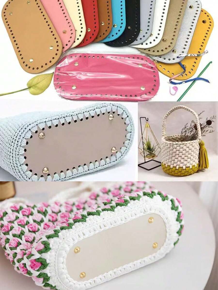 4pcs Mix-Color Crochet Hook Bag Bottom Accessories, Handmade Weaving Material Crochet Base Board, PU Leather Bag DIY Base, Knitting Shaping - Multicolor - View 1