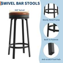Swivel Bar Stools Set Of 2, 30" Counter Height Bar Stools With Upholstered PU Leather Cushion, Backless Round Kitchen Barstools With Metal Frame For Kitchen Home Bar, Bar Stools Set Of 4,Adjustable Swivel Barstools, Faux Leather Bar Chairs,Upholstered Counter Height With High Backrest For Kitchen Island - 棕色 - 查看 7