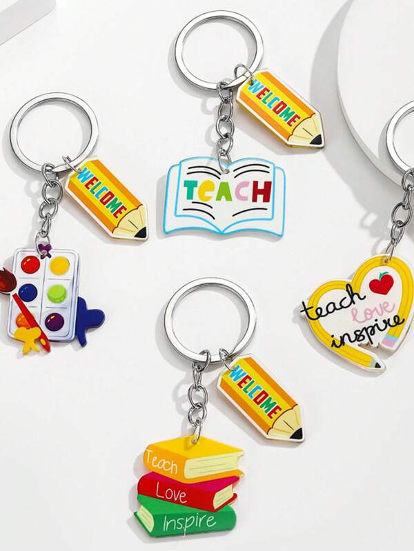 1pc Unisex New Acrylic Book Pencil Heart Keychain Pendant, Cute Cartoon Teacher/Student Gift Backpack Accessory