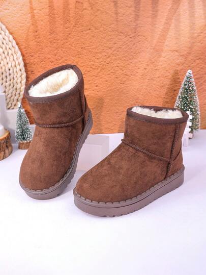 Autumn/Winter New Kids Snow Boots, Mid-Large Children Flat Shoes, Plush Thick Sole Boys Warm Boots, Toddler Short Booties