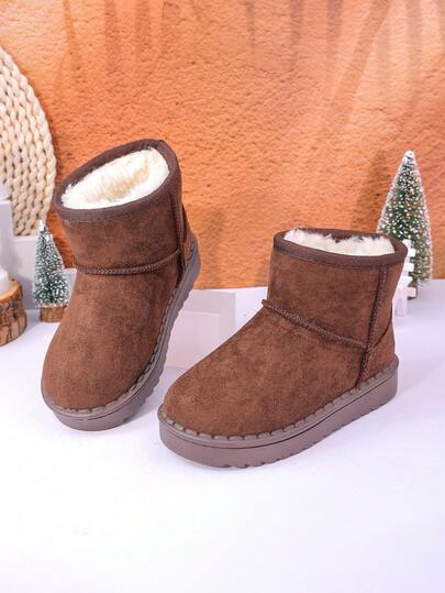 Autumn/Winter New Kids Snow Boots, Mid-Large Children Flat Shoes, Plush Thick Sole Boys Warm Boots, Toddler Short Booties