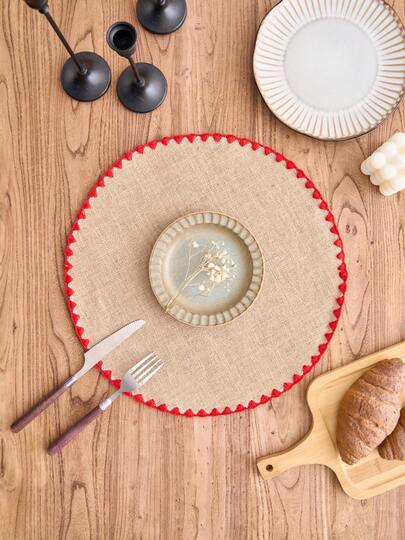 1/4/6/12pcs Vintage Country Style Round Placemats, Natural Linen Material, Anti-Slip Pads For Dining Table, Coffee Table, Office Desk, Holiday Party, Birthday, Wedding Decor, Dorm