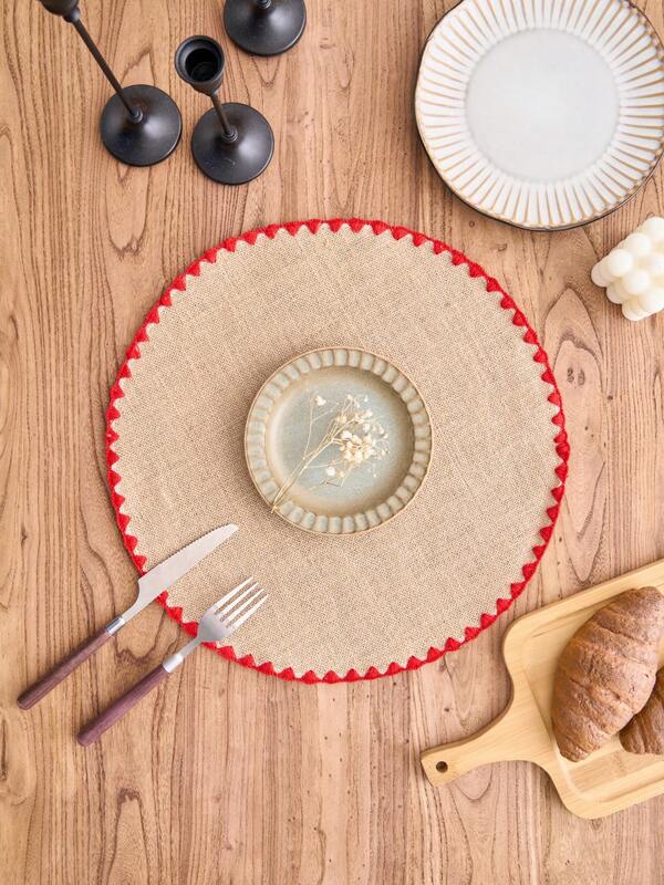 1/4/6/12pcs Vintage Country Style Round Placemats, Natural Linen Material, Anti-Slip Pads For Dining Table, Coffee Table, Office Desk, Holiday Party, Birthday, Wedding Decor, Dorm