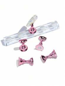 2pcs Magnetic Nail Holders Pink And Silver False Nail Practice Display Stand For Beginners And Nail Salon Supplies Nail Art Tools - Multicolor - View 4