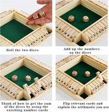 Shut The Box Dice Board Game (2-4 Players) For Kids & Adults, 4 Sided Large Wooden Board Game, 8 Dice +Shut-The-Box Rules Smart Game For Leaming Addition - 1 - Xem 2