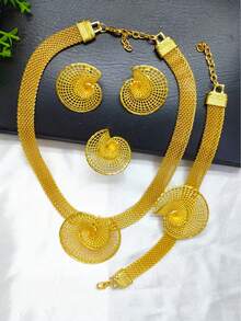 4 件女士时尚不对称镂空吊坠项链耳环手链戒指首饰套装，适合欧洲、美国、非洲和中东市场、新娘、婚礼、派对、生日、节日和日常佩戴 - 金黃色 - 查看 2