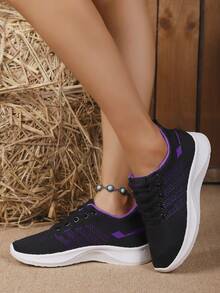 1 Pair Women's Breathable Mesh Sneakers, Lightweight Cushioned Soles, Casual Versatile Fit, Suitable For Running, Workout, Daily Commute, Comfortable For Long-Wear - Purple - View 7