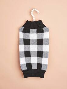 1pc Autumn/Winter Warm Versatile Lazy High Elasticity Comfortable Sleeveless Knit Woolen Colorblock Retro Plaid Pullover Pet Sweater - Black and White - View 5