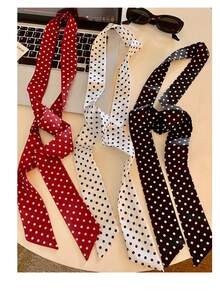 女士波点小丝巾一条，窄长款，尖角设计，韩式风格，用途广泛，可用于装饰包包、衬衫、丝带和飘带。适合连衣裙穿着。 - 小波點絲巾 - 查看 6