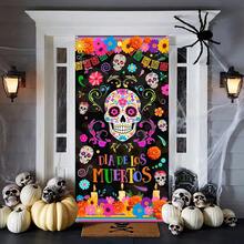 Pancarta plana 2D, 1 pieza, 70,87 x 35,43 pulgadas, Bandera decorativa del Día de Muertos mexicano, calavera colorida y bandera floral para decoración interior y exterior, ideal para porche, patio, garaje y decoración del hogar