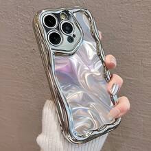 Funda para teléfono 1 pieza Esta es una funda para teléfono de nuevo diseño con un elegante patrón de ondas, adecuada para 16 Pro, 16 Plus, 16 Pro, 16 y 15, 14, 13, 12, 11. Cuenta con recortes de lentes precisos y está hecha de material TPU a prueba de golpes. - Plateado - Ver 5