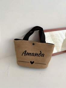 1pc Customizable Bohemian Style Large Woven Tote Bag, Customize Roomy Black White Handbag For Beach, Camping Outdoors, Fabric With Magnetic Closure, Ideal For Women's Adventure, Beach Bag, For Commuting, School And Shopping, Convenient For Outdoor Use, Teacher Gift, Perfect Choice For Vacation And Festival, Thanksgiving Gifts, Best Teacher, Middle School Students, High School Senior High School Students, College Students, University Students, Freshman, Sophomore, Underclassmen