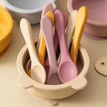 2PCS/Set Personalized Customization Name Baby Silicone Utensils Feeding Learning Children Tableware Custom Baby Soft Spoon Fork Baby Shower Family Decorations Gifts Winter Eve Gifts Back To School Winter Gift Ideas Boy Girl Valentine's Day - Multicolor - View 2