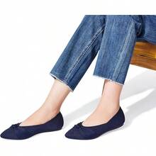 Womens Flat Shoes Classic Pointed Toe Flats Knitted Dress Shoes Soft Comfortable Dressy Flats Women - Navy Blue - 查看 5