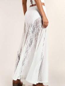 Women's Y2k Summer A-Line Maxi Skirt Stylish Floral Print See Through Elegant Flowy Skirt Fashion High Waist Long Lace Patchwork Skirt For Travel Beach Shopping - trắng - Xem 2