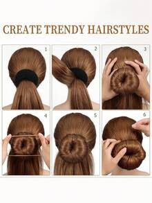 29 piezas Conjunto de accesorios para hacer moños de niña, que incluye 9 piezas de herramientas para hacer moños y 20 piezas de pasadores en forma de U - Negro - Ver 9