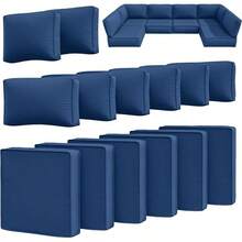 14 Pcs Outdoor Cushion Slipcovers Outdoor Patio Cushion Covers Waterproof With Zipper Outdoor Furniture, Patio Sofa Couch 3 Sizes, Covers Only - 藍色 - 查看 2