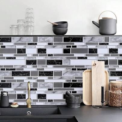 Peel And Stick Kitchen Wallpaper Backsplash Wall Paper For Kitchen 11.8inch X 78.7inch Backsplash Tiles Wallpaper Peel And Stick Waterproof Countertop Contact Paper For Bathroom Cabinet