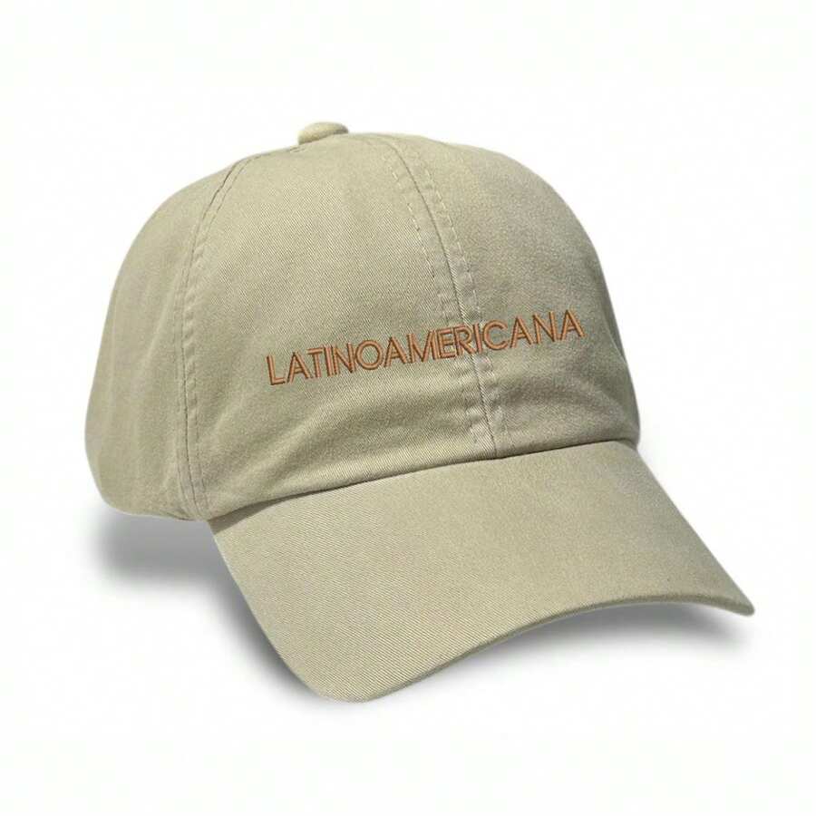 Unisex Dad Hat In 100% Cotton Twill, Curved Brim, Personalized Latinoamericana - 米色繡花棕色 - 查看 1