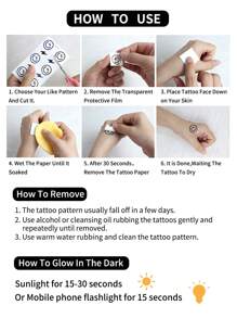 1 Arkusz Duży Rozmiar Niebieski Świecący I Biały Tusz Świecący W Ciemności Oryginalność Body Art Tymczasowe Naklejki Tatuażowe, Brokat Latający Ptak Gwiaździste Niebo Pióra Wzór, Wodoodporny Fałszywy Tatuaż, Trwałość 2-5 Dni, Zakrywający Blizny, Może Być Używany Na Ramionach Nadgarstkach Nogach Talii Szyi Dłoni Klatce Piersiowej Udach Palcach, Prezent Niespodzianka Na Imprezę Urodzinową