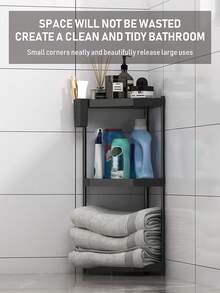 1件装，防锈转角淋浴三角架，2/3层浴室收纳架，洗发水收纳架，浴室置物架，带挂钩可悬挂沐浴球，独立式置物架。浴室配件 - 黑色 - 查看 9