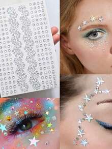 360 件 3D 闪光脸星圆形钻脸贴纸，360 件 1 张脸部宝石闪亮闪光装饰，适合开学季/日常派对/音乐节化妆舞会 DIY，360 件闪亮水钻宝石脸贴纸可贴于头发、眼睛、脸部、身体 - 彩色 - 查看 3