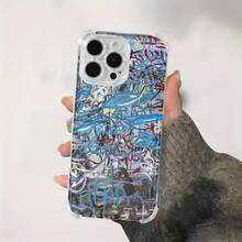 Funda para teléfono con diseño de líneas y grafiti. Compatible con 15 Pro, 12, 14 Pro, 16 Plus, 13, XS y 11. - Colores mixtos 1 - Ver 3