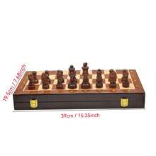 1 Set Chess Board Game, Wooden Large Folding Chess Set, Large Premium Folding Chess Set, Wooden Chess Pieces, Checkerboard Walnut Color, Internal Storage Box, 2 Extra Queens Free, Suitable For Chess Enthusiasts And Game Lovers