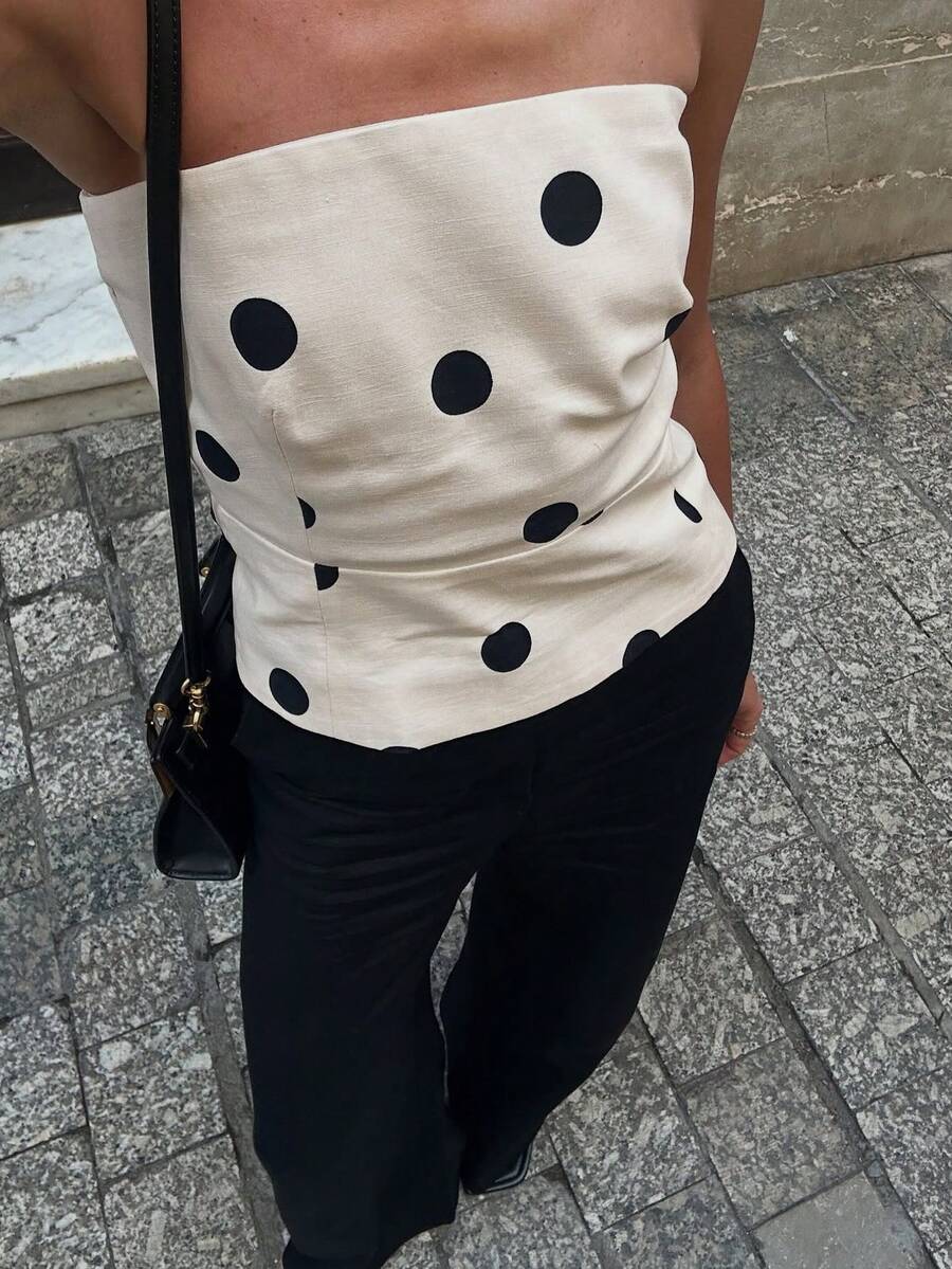 Vintage Retro Polka Dot Fitted Women Tank Top - 杏色 - 查看 1