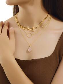 1pc European & American Retro Bohemian Style Simple Pendant Necklace With Metal Hoop & Water Drop Charm NightOut Unleash Your Style-Girls' Night Out, Bold And Dazzling SeasideVibes Get Into Beach Mode And Unwind