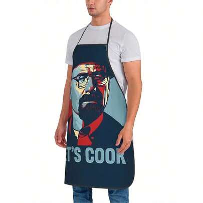 Retro Style Movie Character Print Apron With "Let's Cook" Slogan - Polyester, Glossy Surface, Chef, Waiter, BBQ Lover Apron - Durable Kitchen And Work Wear, Vintage Apron